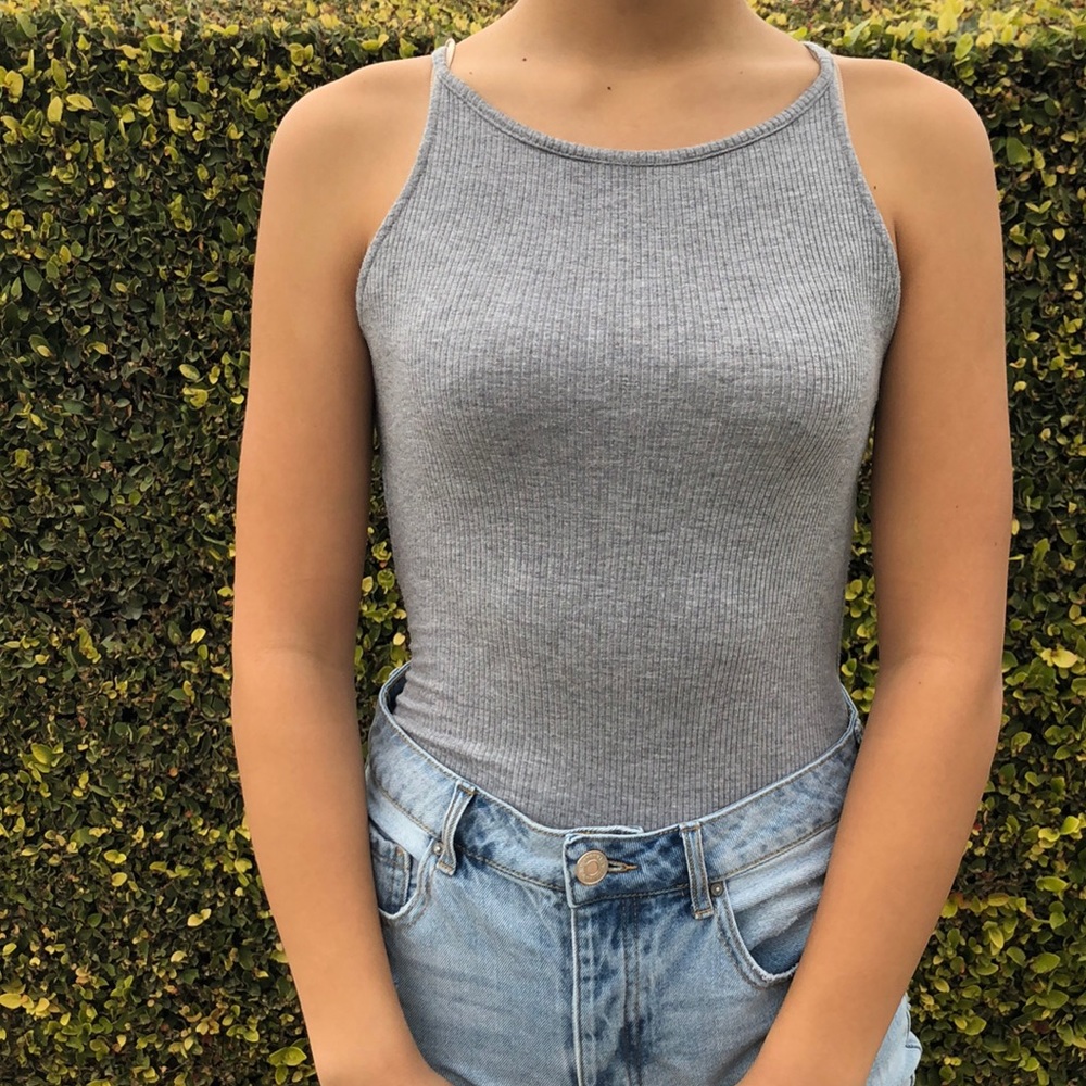 light grey, body suit with open back